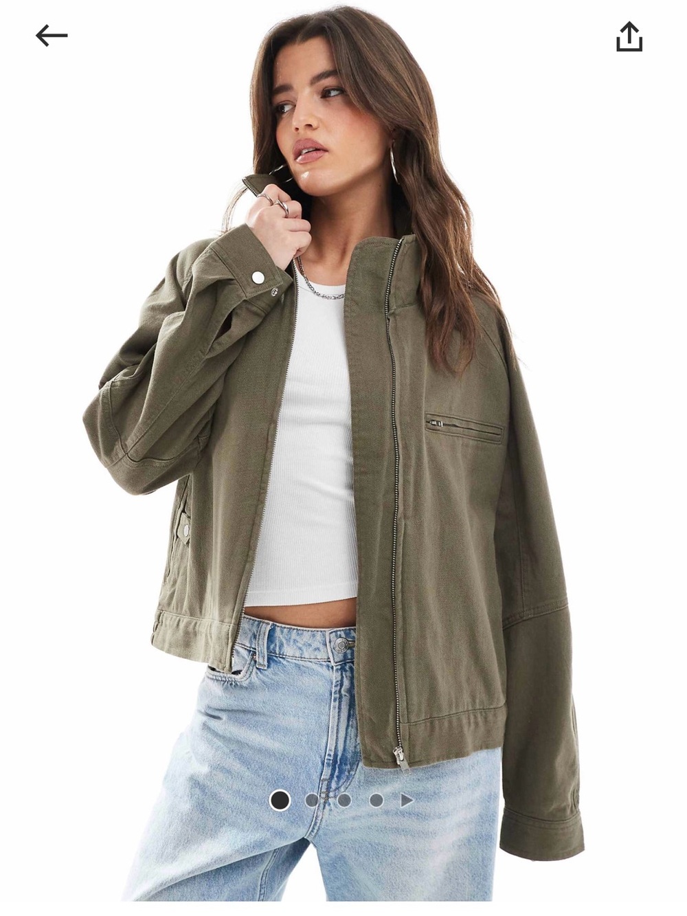 Olive Green Women's Utility Zip Jacket